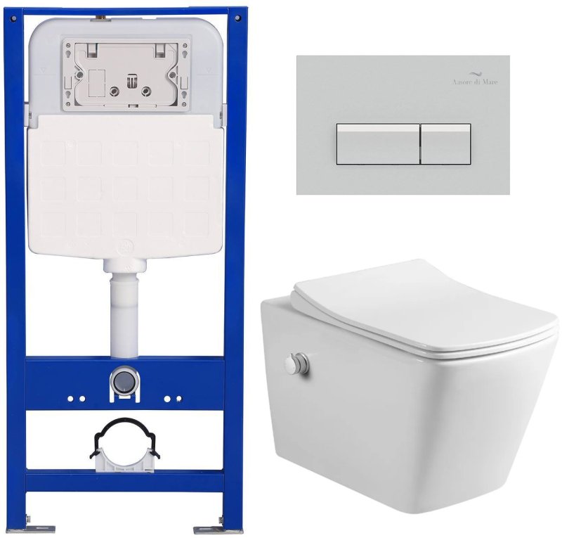 Комплект 6 в 1: инсталляция Amore di Mare QuickFit 50114 с подвесным унитазом Garda Bidet P310-X и клавишей смыва 404CH (QF404CH310X)